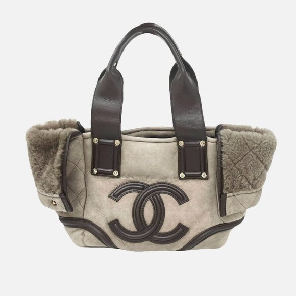 CHANEL Vintage CC Big Logo Tote Bag Boa Black Gold Suede Rank AB [102539] - Picture 5 of 13